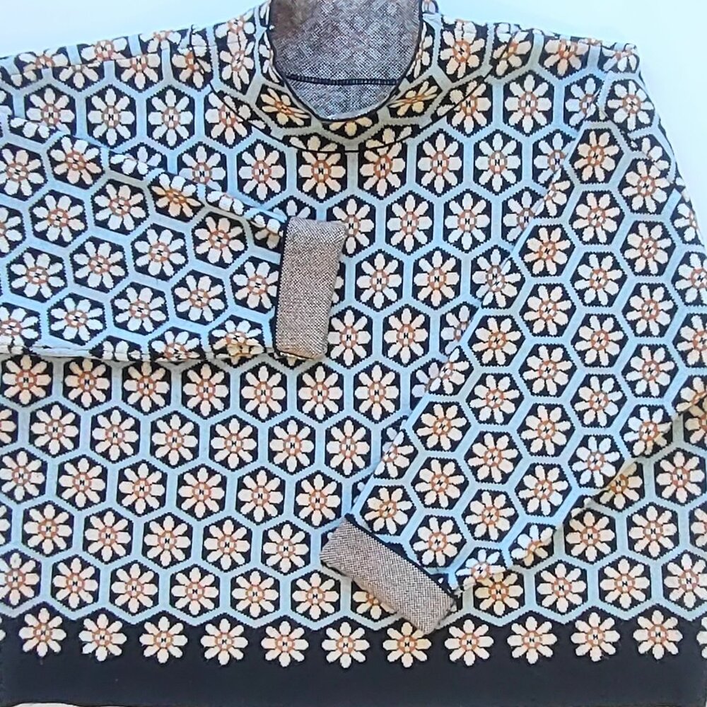 Maeve x Anthropologie The Carys Floral Sweater Blue & Cream Boho Casual Size XL - Picture 5 of 9